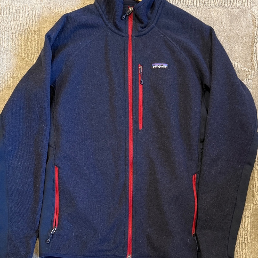 Patagonia L Better Sweater Midnight blue crimson zip Jacket great pre owned cond